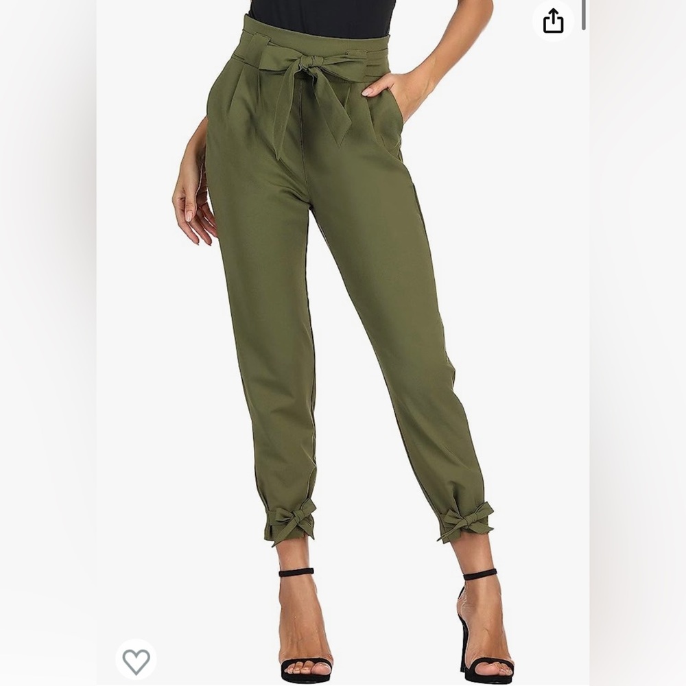 Womens Casual High Waist Pencil Pants with Bow-Knot Pockets